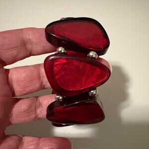 Shimmery Large Red Bead Stretchy Bracelet